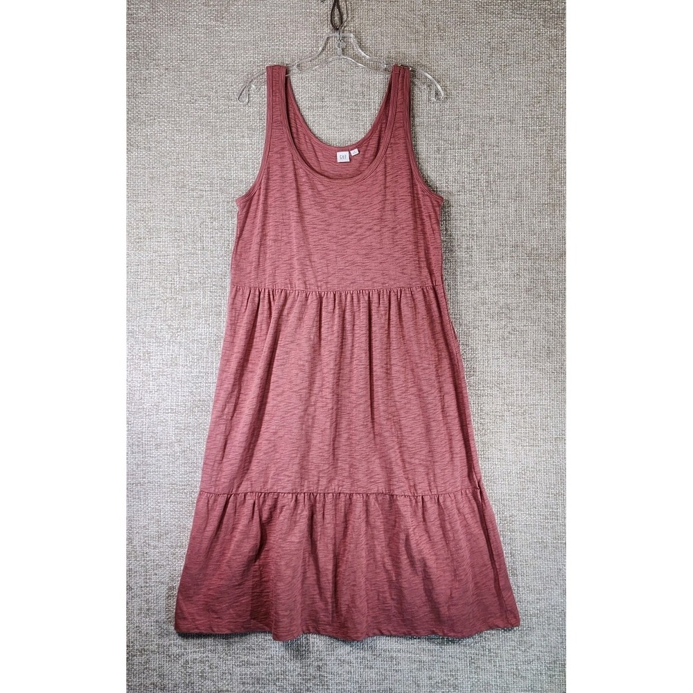 Gap Slub Knit Tiered Sleeveless Midi Dress Women M Dusty Rose Stretch Cotton EUC